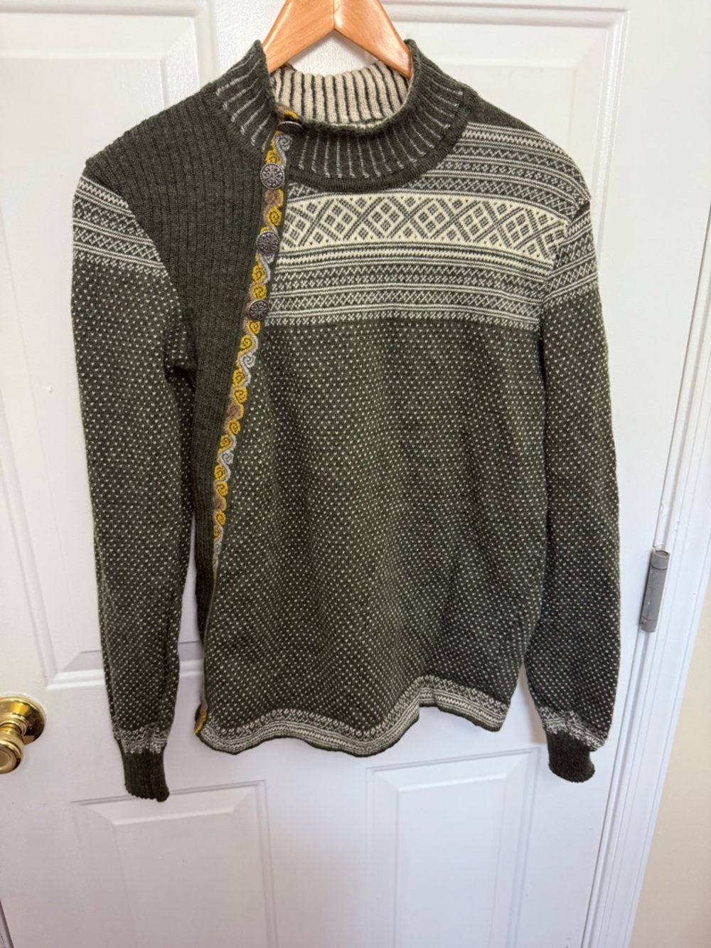 Men’s Dale Of Norway Green Turtleneck Sweater Small Winter Fair Isle Wool